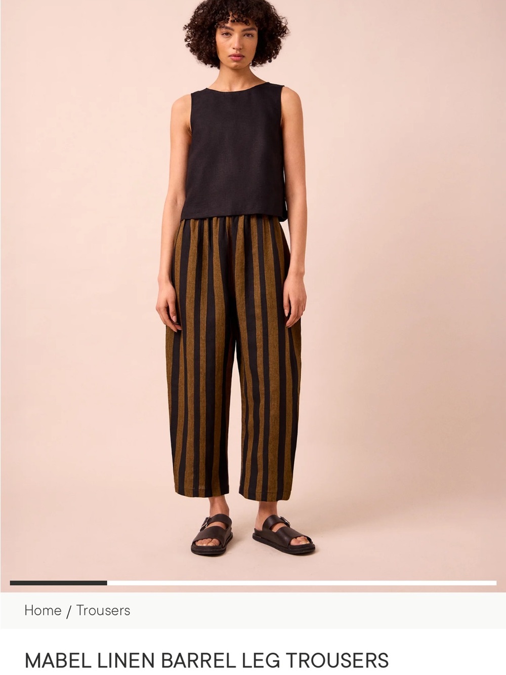 Mabel Linen Barrel Leg Trousers — Black & Brown Stripe